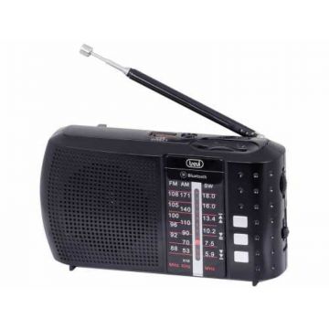 Radio portabil FM/AM Trevi, Bluetooth, SW, USB, MP3, Micro SD, indicator LED, jack 3.5 mm, acumulator 1200 mAh, Negru
