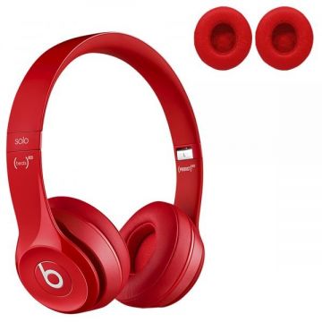 Set 2 bureti PadForce pentru casti Beats Solo 2 cu fir, On-Ear - Roșu, Piele ecologica