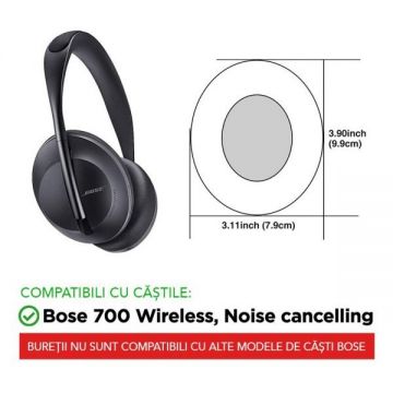 Set 2 bureti PadForce pentru casti Bose 700 Wireless Noise cancelling, Over-Ear - Eclipse Gray, Piele ecologica