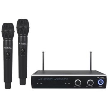 Set 2 Microfoane cu receptor dual Ibiza, UHF 863.9 & 864.9MHZ, wireless, 105 dB, conectori XLR, 2 antene