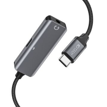 Adaptor TECH-PROTECT UltraBoost, tata USB-C la mama USB-C si Jack 3.5 mm, Negru