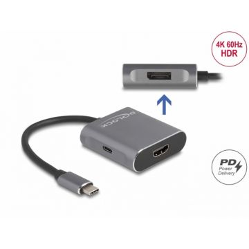 Adaptor USB type C (DP Alt Mode) la Displayport MST/HDMI 4K60Hz + PD, Delock 87867