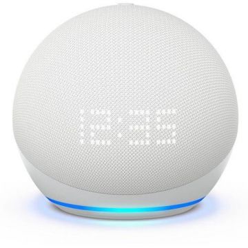 Boxa inteligenta Amazon Echo Dot 5th Gen, cu ceas, Wi-Fi, Bluetooth, Cu Asistent Personal Alexa (Alb)