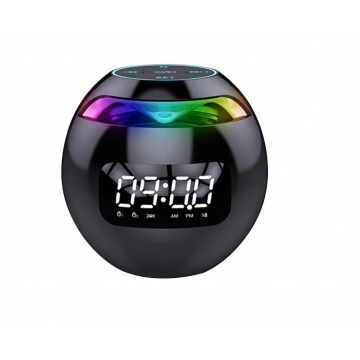 Boxa portabila cu ceas digital fara fir cu alarma si conectare bluetooth, display led black edition, boxa integrata cu mini card audio
