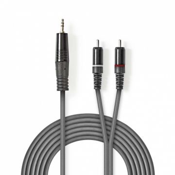 Cablu audio jack stereo 3.5mm la 2 x RCA T-T 1.5m, Nedis COTH22200GY15