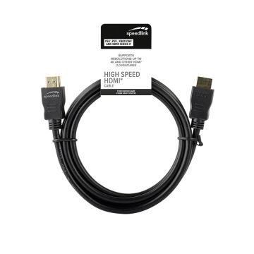 Cablu HDMI SpeedLink, compatibil PC/PS5/PS4/Xbox, suporta rezolutii pana la 4K, HDMI2.0, conectori auriti, 1.5m, negru