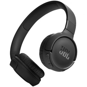 Casti audio wireless on-ear JBL Tune 520BT, JBL Pure Bass Sound, Bluetooth 5.3, Conexiune multi-point, Asistent vocal, Negru