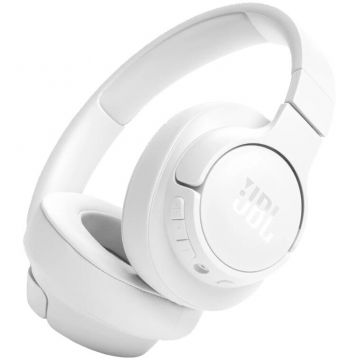 Casti audio wireless over-ear JBL Tune 720BT, JBL Pure Bass Sound, Bluetooth 5.3, Conexiune multi-point, Asistent vocal, Alb