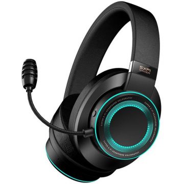 Casti gaming Creative SXFI Gamer, tehnologie Super X-Fi, CommanderMic, iluminare RGB, USB-C/A