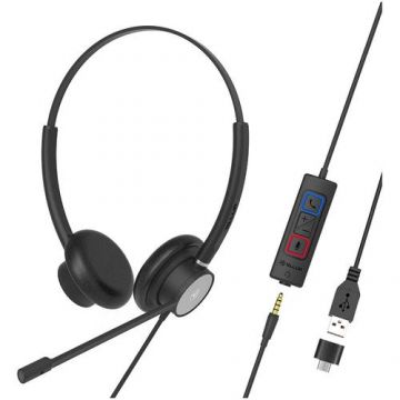 Casti Tellur Voice 420, Binaural, USB Jack 3.5mm, Adaptor Type-C (Negru)