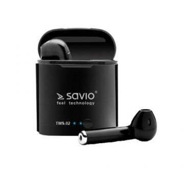Casti True Wireless Savio TWS-02, Bluetooth, Microfon (Negru)