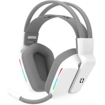 Casti Wireless AQIRYS Alya, 3D Stereo, iluminare RGB, Bluetooth, Microfon (Alb)