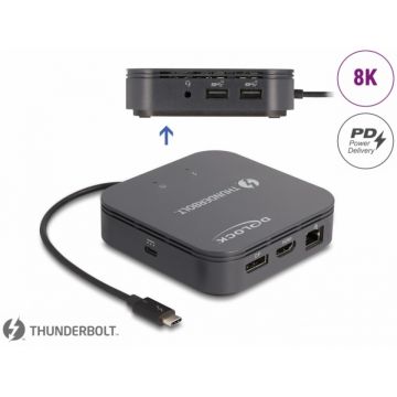 Docking station Thunderbolt 3 la DisplayPort 8K30Hz MST/HDMI/USB/LAN/Audio/PD 3.0, Delock 87789