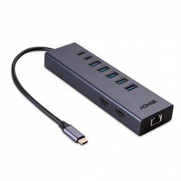 Docking station USB type C la 2 x HDMI 8K30Hz/4K120Hz MST/5xUSB-A/1xUSB-C/Gigabit LAN/PD 100W, Lindy L43373