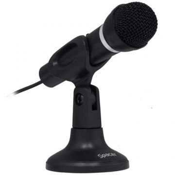 Microfon Spacer SPMF-RETRO, suport tip picior, conector Jack 3.5 mm, buton on/off (Negru)