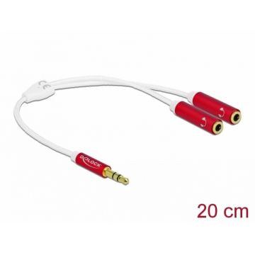 Splitter audio stereo jack 3.5 mm la 2 x jack 3 pini T-M 20cm Alb, Delock 66521