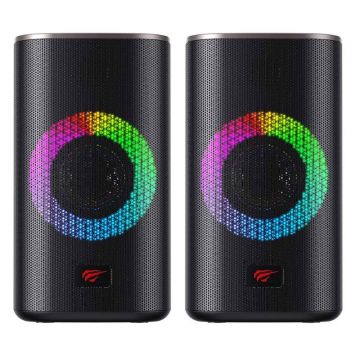 Boxe PC Havit SK212, RMS 2x5W, iluminare RGB, 4Ω, AUX, Bluetooth, USB-C, Negru