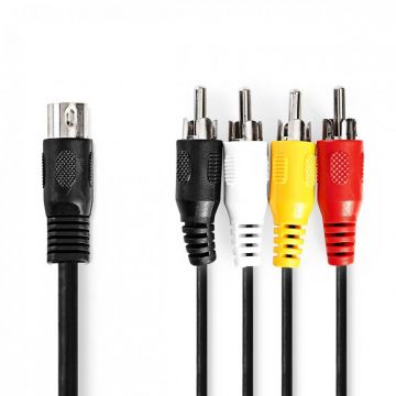Cablu audio DIN 5 pini la 4 x RCA 1m, Nedis CAGL20400BK10
