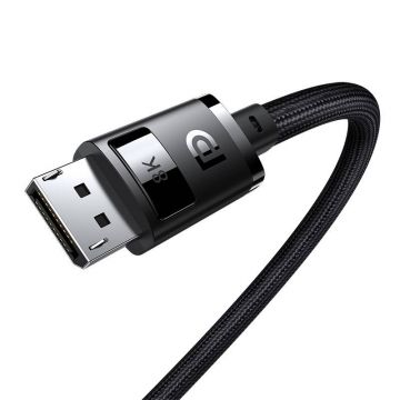 Cablu video Baseus High Definition, DisplayPort tata - DisplayPort tata, 8K, 60Hz, HDR, 3D, 32Gbps, 5m, Negru