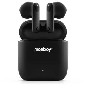 Casti audio in-ear Niceboy HIVE Beans, True Wireless, Bluetooth 5.0, Microfon, asistent vocal, control tactil, IPX4, autonomie de pana la 20 ore, negru