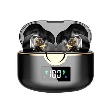 Casti Bluetooth T22 Wireless, Earbuds cu control prin touch si tehnologie Bluetooth 5.1, raza de actiune 10m, negru