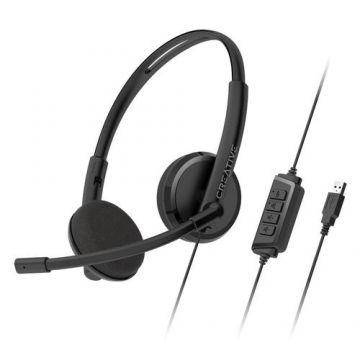 Casti Call Center Creative HS-220, Noise-cancelling Mic, conexiune USB (Negru)