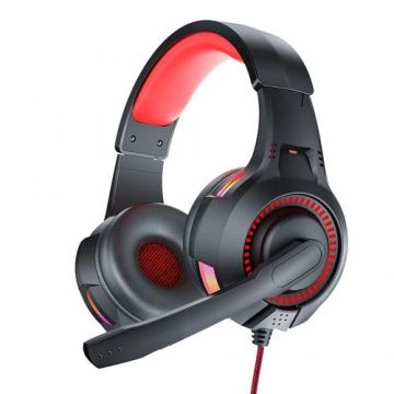 Casti Gaming Bluedio D5, cu fir, Over-ear, Microfon (Negru/Rosu)