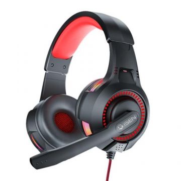 Casti Gaming iSEN D5, cu fir, over-ear, Microfon reducere zgomot, USB, 3.5mm jack audio (Negru)