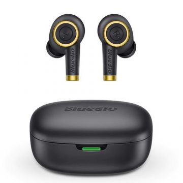 Casti True Wireless Bluedio Particle, Bluetooth v5.0, carcasa de incarcare 650mAh, Microfon, VFT (Negru)