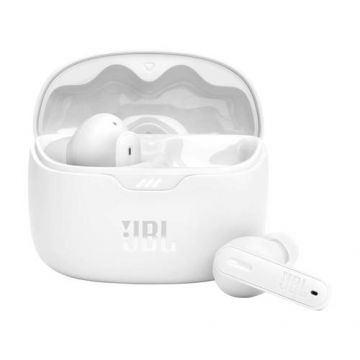Casti True Wireless JBL Tune Beam, Active Noise Cancelling, Bluetooth, 4 Microfoane, Autonomie 48H, IP54 (Alb)