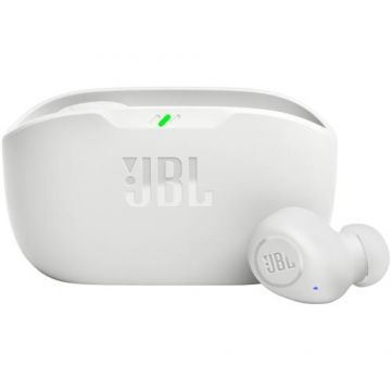 Casti True Wireless JBL Wave Buds, Bluetooth, Deep Bass, 32 ore, Waterproof IPX2 (Alb)