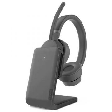 Casti Wireless Call Center Lenovo Go cu stand incarcare, Stereo, ANC, Bluetooth (Gri)
