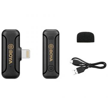 Lavaliera Boya BY-WM3T2-D1, mini lavaliera digitala cu microfon omnidirectional fara fir cu transmitator si receiver Lightning
