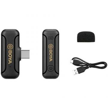 Lavaliera Boya BY-WM3T2-U1, mini lavaliera cu microfon omnidirectional fara fir cu transmitator si receiver USB-C Lavaliera Boya BY-WM3T2-U1, mini lavaliera cu microfon omnidirectional fara fir cu transmitator si receiver USB-C
