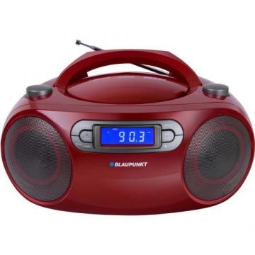 Microsistem Blaupunkt BB18RD, FM, CD, MP3, USB, AUX, 4W RMS, alarma, antena telescopica, LCD, alimentare la retea/baterii, Rosu