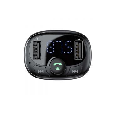 Transmitator auto FM multifunctional tip T Baseus, MP3, 2x USB, 1x microSD, Bluetooth 4.2, Negru