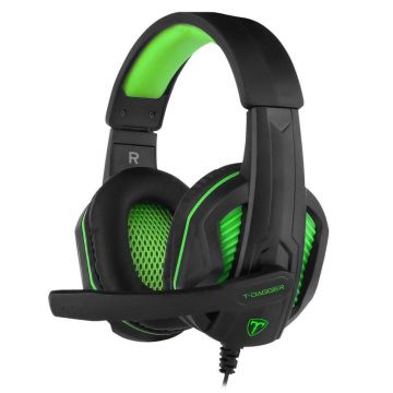 Casti gaming cu microfon T-Dagger Cook, Negru/Verde