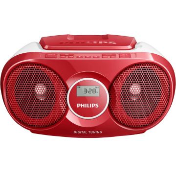 Microsistem audio Philips Boombox AZ215R/12, CD Player, 2x1.5W, Dynamic Bass Boost, FM, reglare automata digitala, Rosu