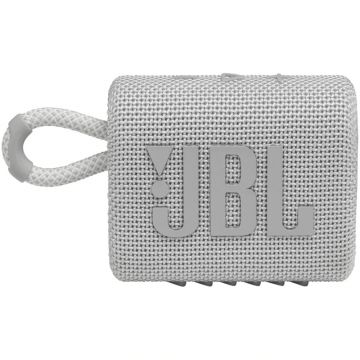 Boxa portabila JBL GO 3, Bluetooth, Waterproof IPX67, Autonomie pana la 5 ore, Alb