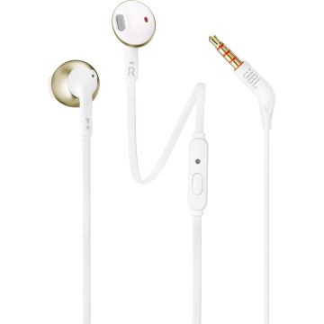 Casti audio In-ear JBL T205, Pure Bass sound, Buton cu microfon, Alb/Auriu Casti audio In-ear JBL T205, Pure Bass sound, Buton cu microfon, Alb/Auriu