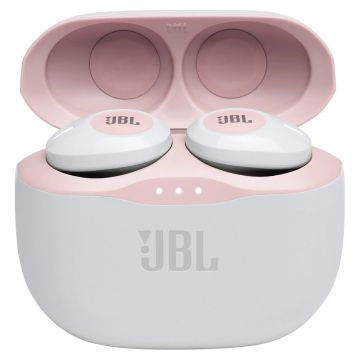 Casti Audio in-ear JBL Tune 125, Wireless, Bluetooth, Autonomie 8 ore, Alb/Roz