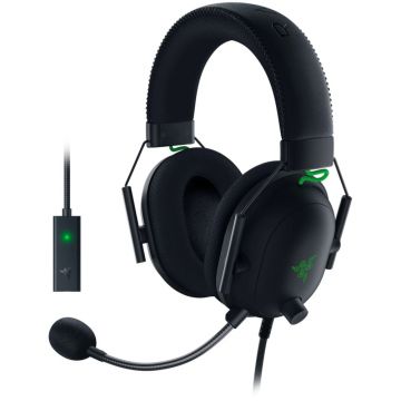 Casti gaming cu microfon Razer BlackShark V2 + USB MIC ENHANCER, Multiplatforma, Negru