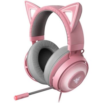 Casti gaming cu microfon Razer Kraken 2019 Kitty Edition, multiplatforma, Roz