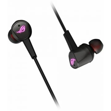 Casti gaming in-ear ASUS ROG Cetra II Core, Difuzoare 9.4 mm, Microfon, Control volum pe fir, Tehnologie Wired, 1.25 m, Negre