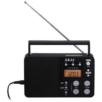Radio portabil AKAI APR-200, Ceas desteptator, AM/FM, Negru