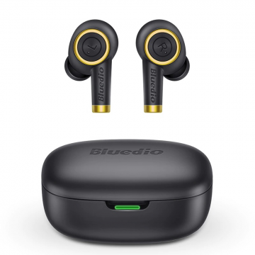 Casti bluetooth in-ear Bluedio Particle cu cutie de incarcare si transport de 650mAh, Microfon, Bluetooth v5.0, VFT, Negru