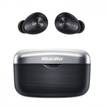 Casti wireless in-ear Bluedio Fi cu cutie de incarcare si transport, Bluetooth 5.0, Chip Qualcomm, Touch control, VFT, APTX, Negru