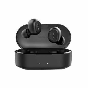 Casti Wireless QCY T1S TWS, HiFi, DSP, Bluetooth 5.0, Binaural, IPX4, Cutie incarcare de 800mAh Negru