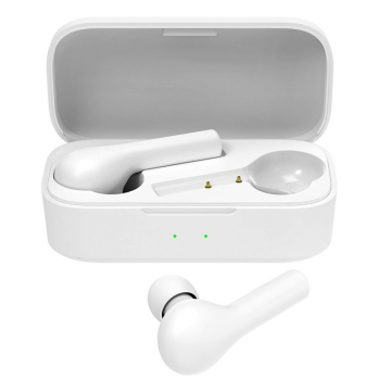 Casti wireless semi-in-ear QCY T5 TWS cu cutie de incarcare si transport de 380mAh, Bluetooth v5.0, IPX4, Alb