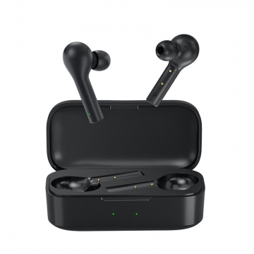 Casti wireless semi-in-ear QCY T5 TWS cu cutie de incarcare si transport de 380mAh, Bluetooth v5.0, IPX4, Negru